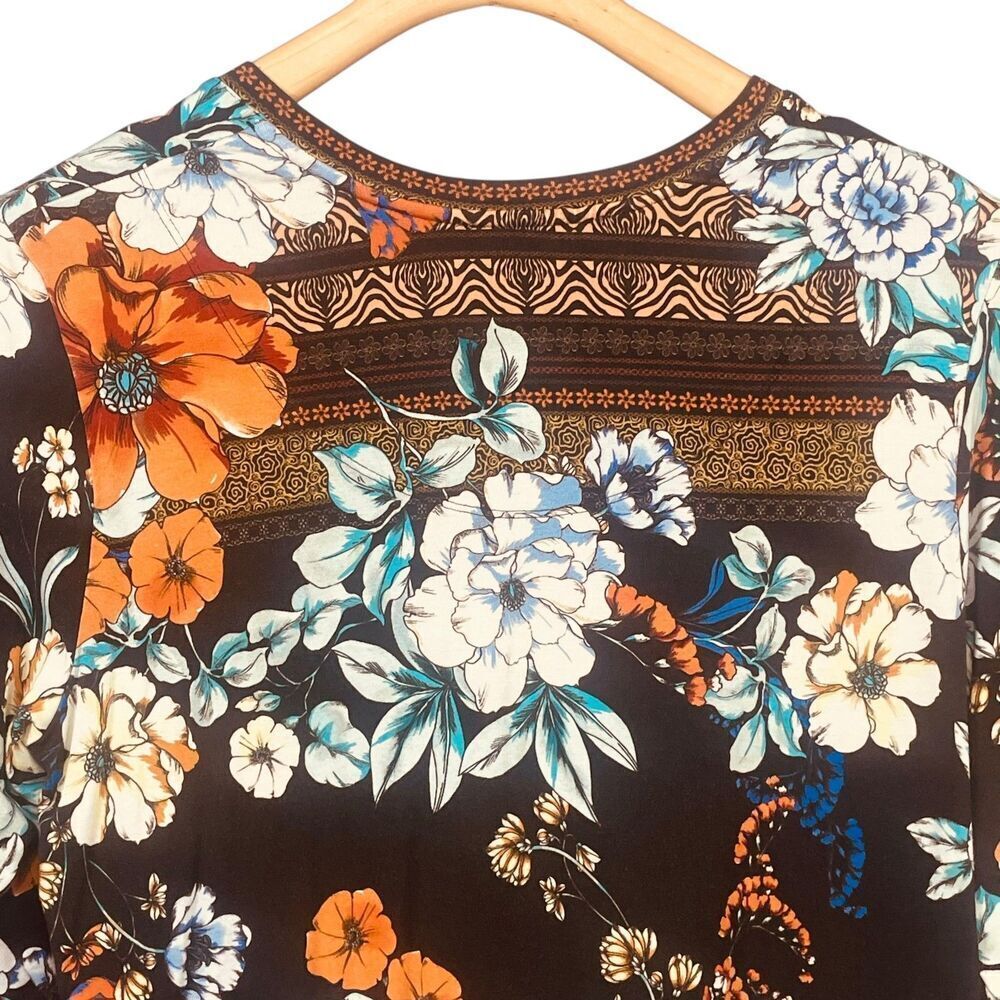 JOHNNY WAS Golden Spring Favorite Long Slv V-neck Swing Tee Bamboo Top - Picture 10 of 11